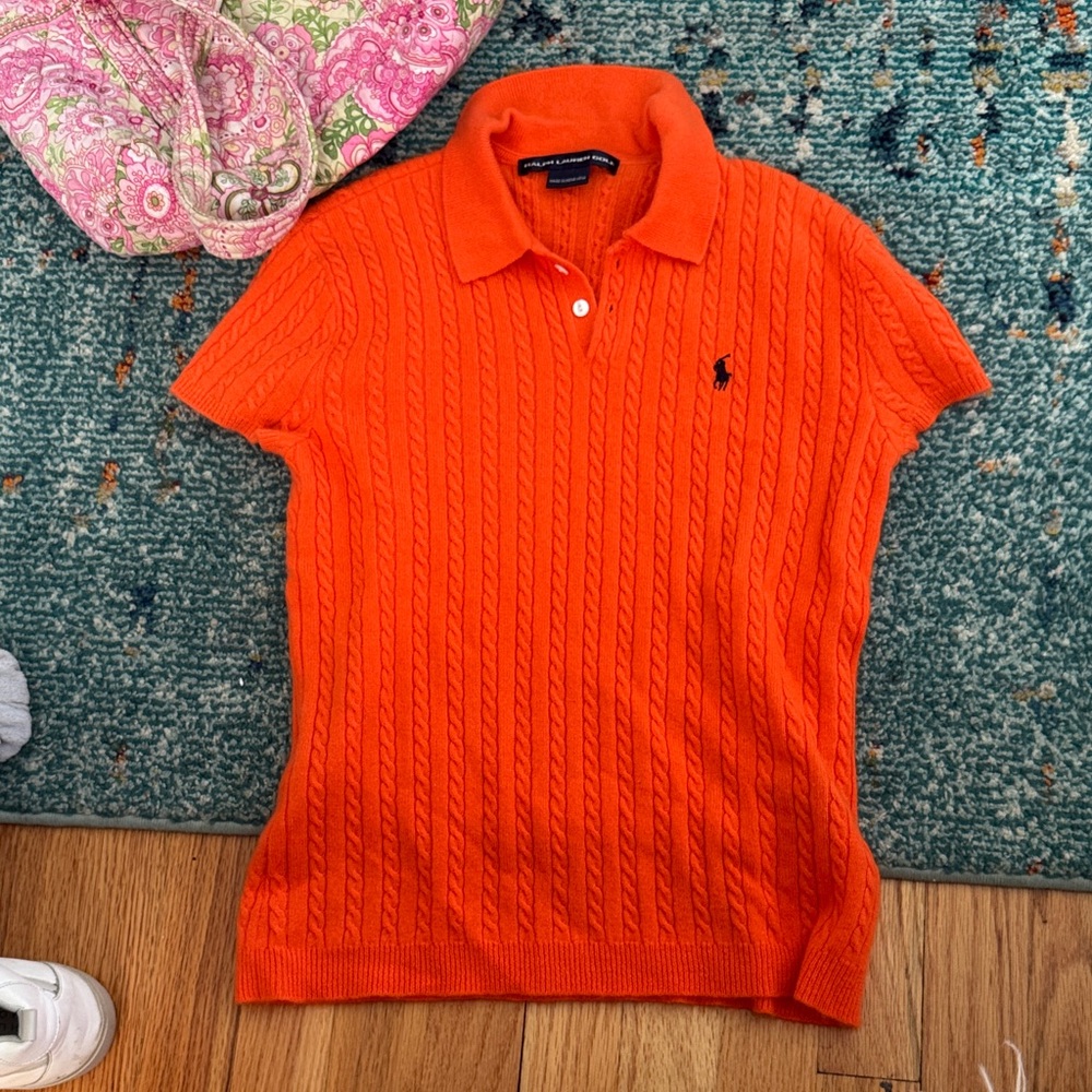 Ralph Lauren Vibrant Orange Cable Knit Polo